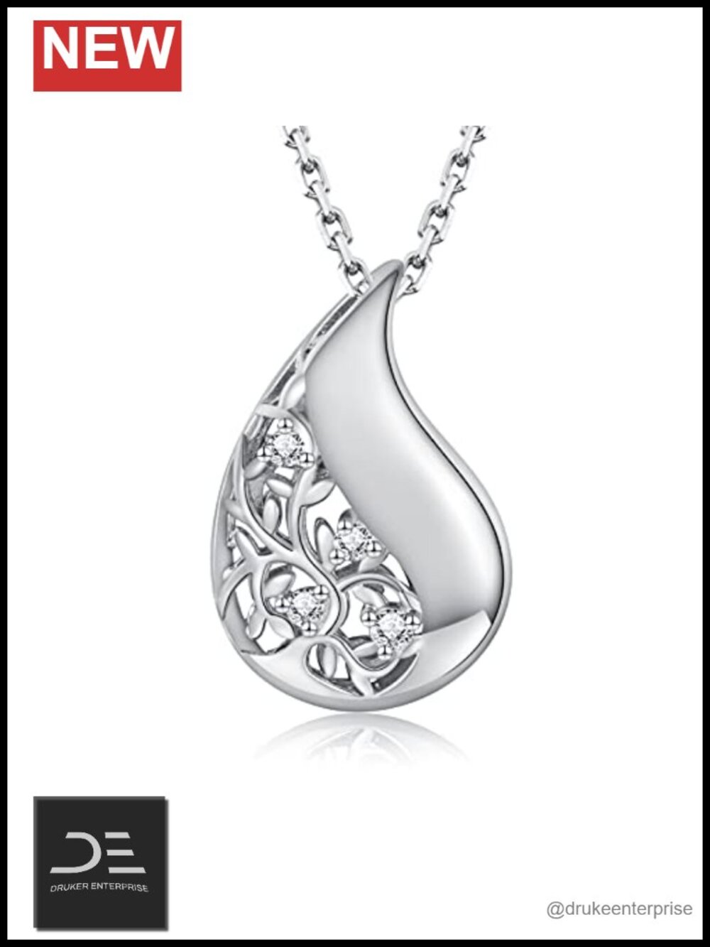 925 Sterling Silver Tree of Life Teardrop Urn Necklace with Cubic Zirconia,